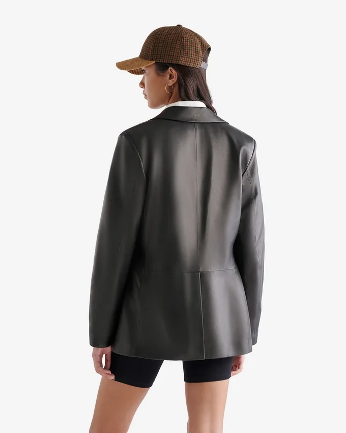 Womens Leather Double Breasted Blazer Womens Leather Double Breasted Blazer
