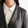 Womens Leather Double Breasted Blazer Womens Leather Double Breasted Blazer
