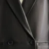 Womens Leather Double Breasted Blazer Womens Leather Double Breasted Blazer